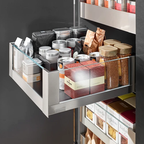Blum İç Kiler Çekmecesi Legrabox Free C Yüksek Camlı Yanak Önü Camlı 40 cm. Frenli Blumotion Orion Gri Antrasit ürün görseli 1