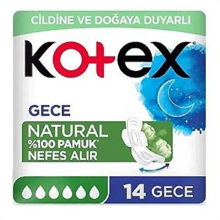 Kotex Natural Super Ekonomik Gece Hijyenik Ped 14'lü ürün görseli 1