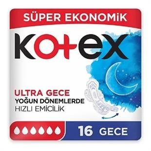 Kotex Süper Ekonomik Ultra Gece Hijyenik Ped 16'lı ürün görseli 1