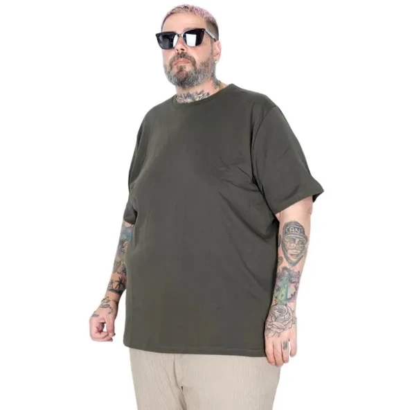 Büyük Beden Erkek Tshirt Bisiklet Yaka Basic 20031 Haki ürün görseli 1