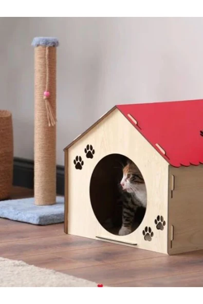 Ahşap Demonte Kedi Evi Evcil Hayvan Yuvası ürün görseli 1