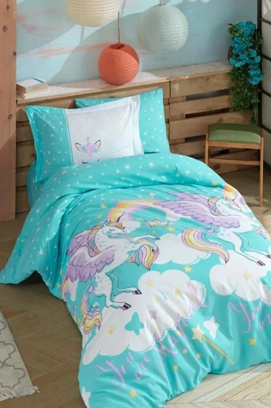 Magical Tek Kişilik Poplin Nevresim Takımı Aqua ürün görseli 1