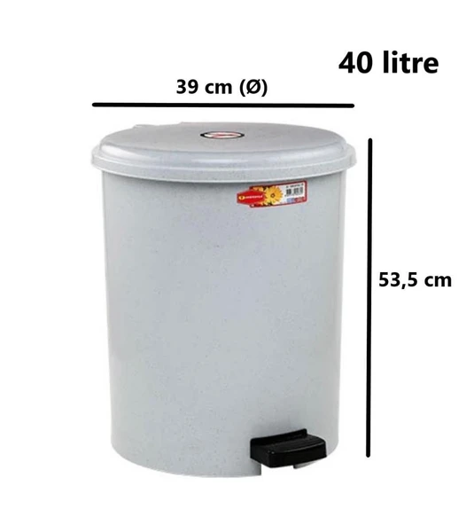 Omnipazar SY-4219 Gri Pedallı Yuvarlak Çöp Kovası İç Kovalı 40 Litre - Resim 2