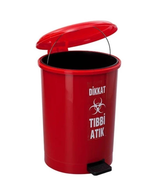 Omnipazar SY-4219 Kırmızı Tıbbi Atık Pedallı Yuvarlak Çöp Kovası İç Kovalı 40 Lt ürün görseli 1