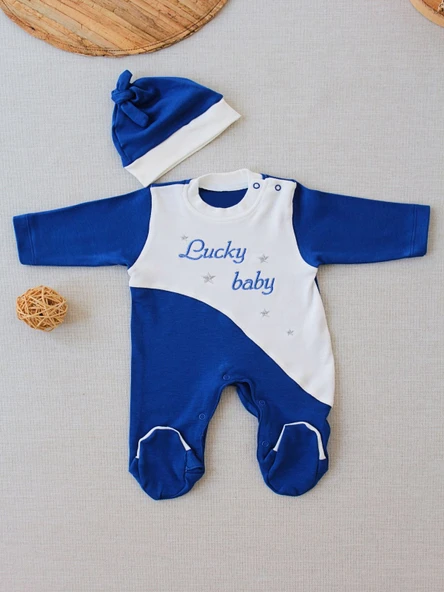 0-3 3-6 Ay Lucky Baby Nakışlı Es Çizgi Boy Şapkalı Erkek Bebek Tulumu ürün görseli 1