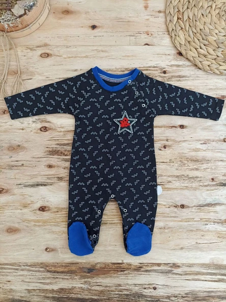 0-3 3-6 6-9 Ay Star Baby Baskılı Çıt Çıt Kapama Erkek Bebek Tulum ürün görseli 1