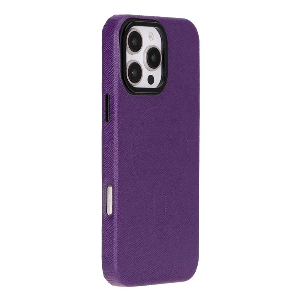 Apple iPhone 16 Pro Max uyumlu, Hakiki Deri, El Yapımı Kılıf, Mor ürün görseli 1