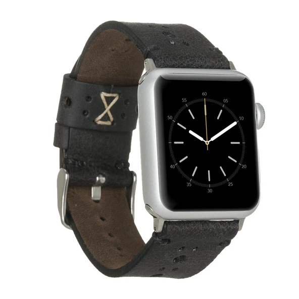 Apple Watch Uyumlu Deri Kordon 42-44-45mm Delikli Siyah ürün görseli 1