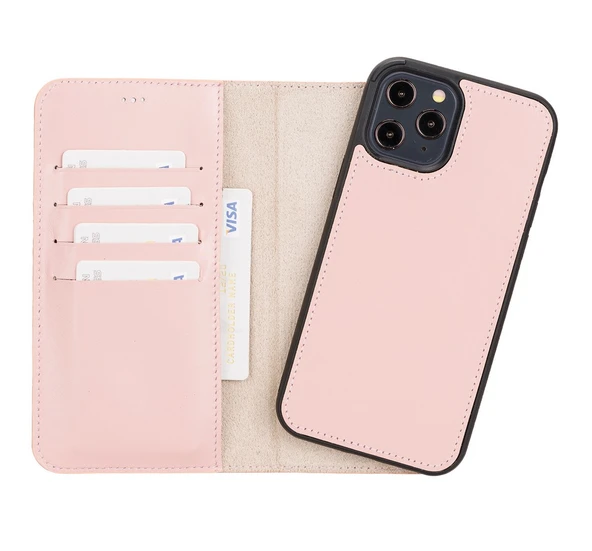 Apple iPhone 12 Pro Max Uyumlu Deri Cüzdanlı Kılıf NU2 Pembe ürün görseli 1