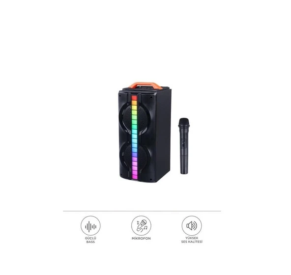 1790 Kablosuz Mikrofonlu RGB Ledli Taşınabilir Bluetooth Hoparlör Parti Speaker ürün görseli 1