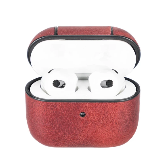Apple AirPods 3.nesil Uyumlu Deri Kılıf Juni AA4 Kırmızı ürün görseli 1