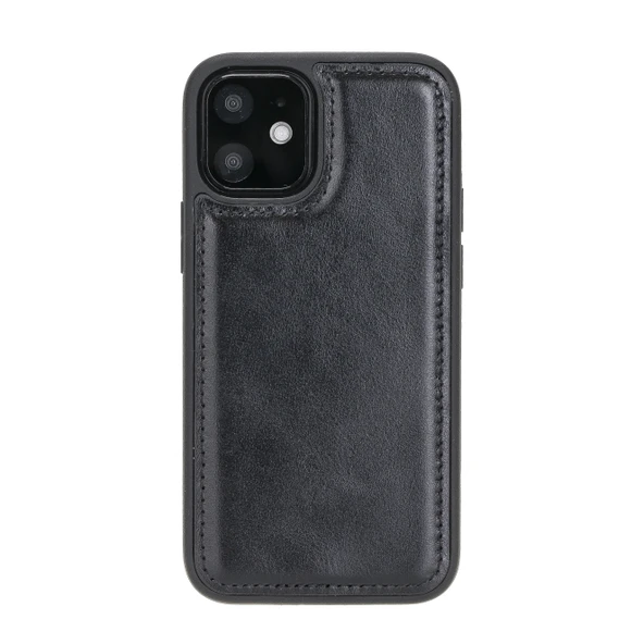Apple iPhone 12 mini Uyumlu Deri Arka Kapak RST1 Siyah ürün görseli 1