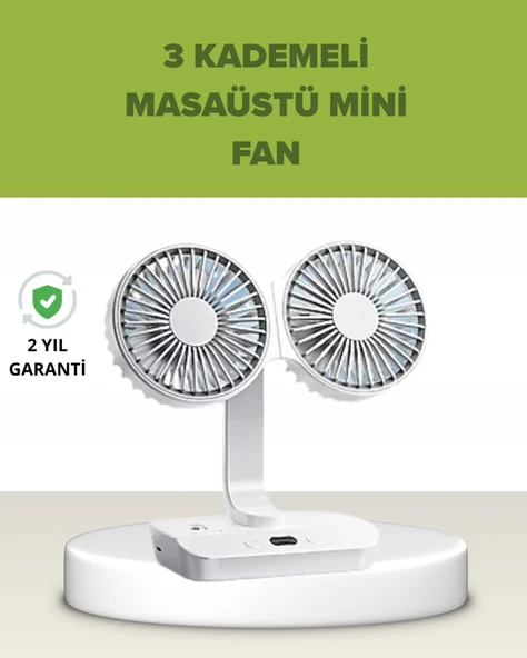 Çift Kafalı Masaüstü ve Duvar Tipi Sessiz USB Şarjlı Fan ürün görseli 1