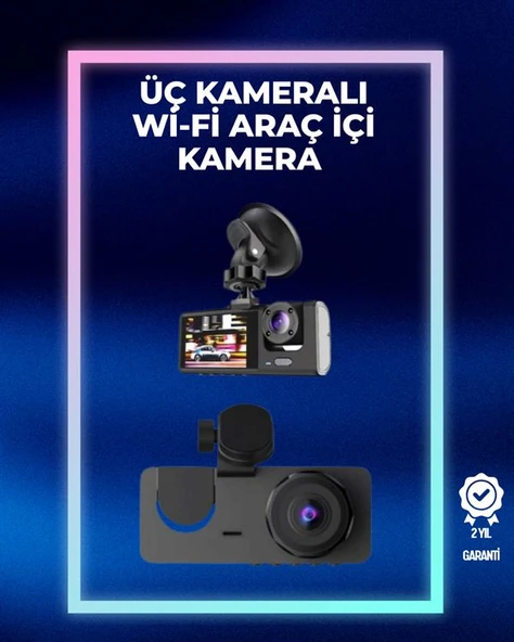 1080p Ön + 720p Arka & İç Kamera – Suya Dayanıklı Araç Güvenlik Kamerası ürün görseli 1