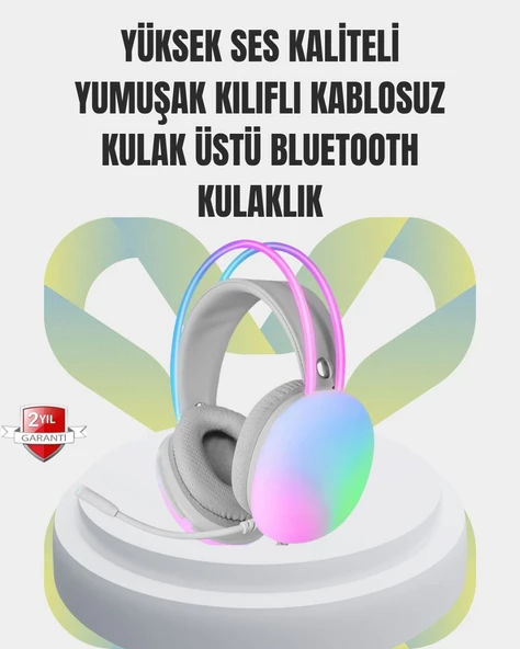 40mm Sürücülü RGB Kablosuz Kulaklık – Oyun ve Müzik için ürün görseli 1