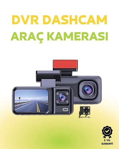1080p Ön, 720p Arka ve İç Kamera ile %100 Kapsama – Gece Görüşlü Araç Kamerası ürün görseli 1