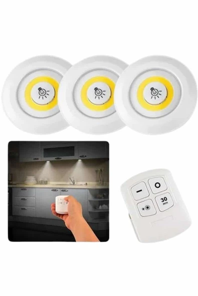 Dolap Işığı Mutfak Rafı Işığı Uzaktan Kumandalı 3 Lü Spot Led Lamba ürün görseli 1