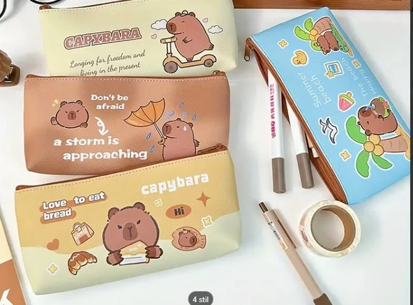 Capybara Kapibara Capibara Şirin Hayvan Tatlı Suni Deri Makyaj Çantası Kalemlik Kalem Kutusu ürün görseli 1