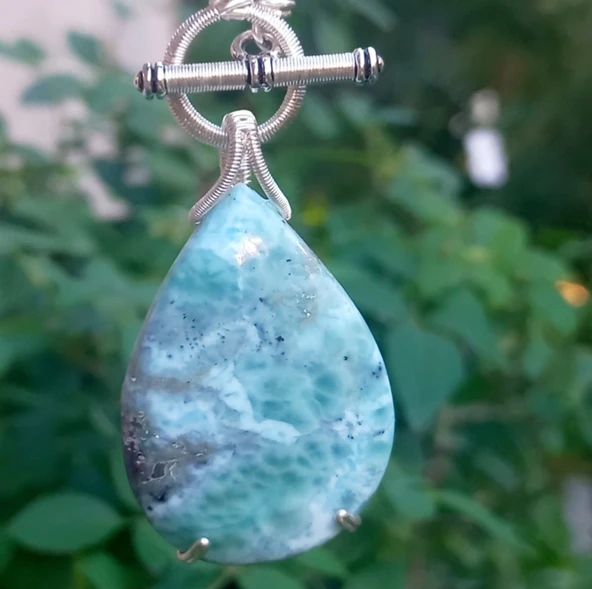 2441 Larimar Amazonit Hematit el yapımı kolye - Resim 5