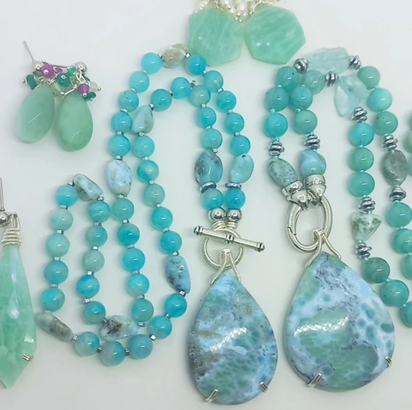 2441 Larimar Amazonit Hematit el yapımı kolye - Resim 8