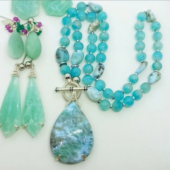 2441 Larimar Amazonit Hematit el yapımı kolye ürün görseli 1