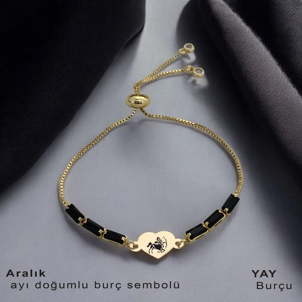 Burca Özel Kalp Motifli Zincirli Siyah Taş Desenli 14 Ayar Altın Plakalı Hediye Bileklik-351 ürün görseli 1