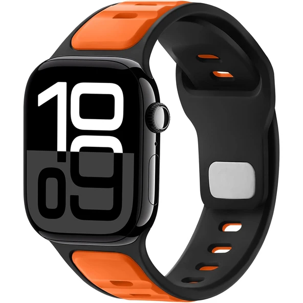 Apple Watch 42mm 44mm 45mm S10 46mm Ultra 49mm Çift Renkli Spor Silikon Kordon Nefes Alabilir  Turuncu ürün görseli 1