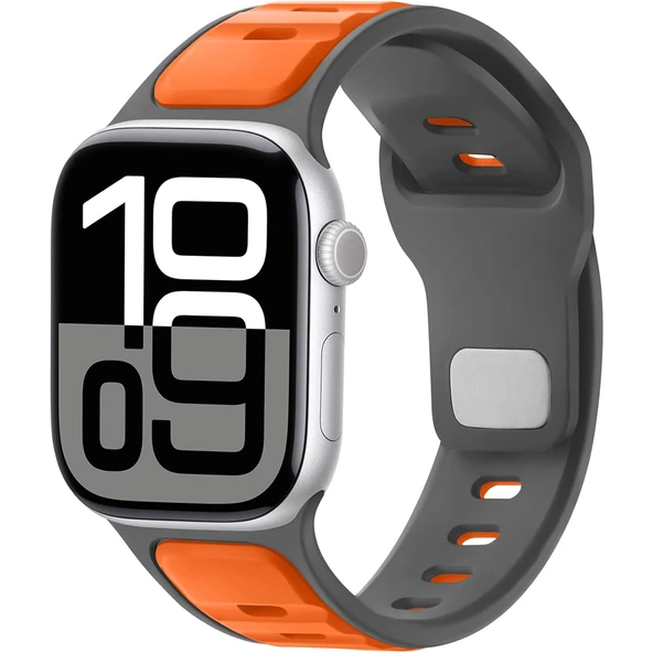 Apple Watch 42mm 44mm 45mm S10 46mm Ultra 49mm Çift Renkli Spor Silikon Kordon Nefes Alabilir  Gri ürün görseli 1