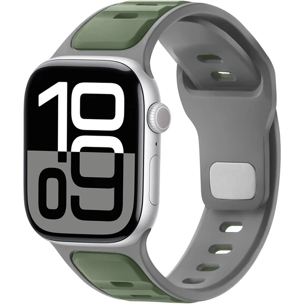Apple Watch 42mm 44mm 45mm S10 46mm Ultra 49mm Çift Renkli Spor Silikon Kordon Nefes Alabilir  Yeşil ürün görseli 1