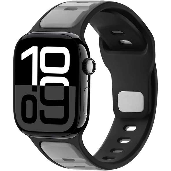 Apple Watch 42mm 44mm 45mm S10 46mm Ultra 49mm Çift Renkli Spor Silikon Kordon Nefes Alabilir  Füme ürün görseli 1