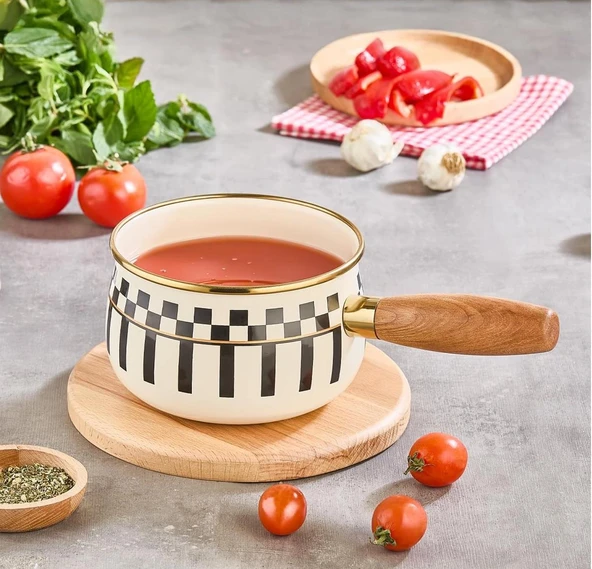 Prime Cream Emaye Ahşap Saplı Sosluk / Sütlük – 14 CM ürün görseli 1