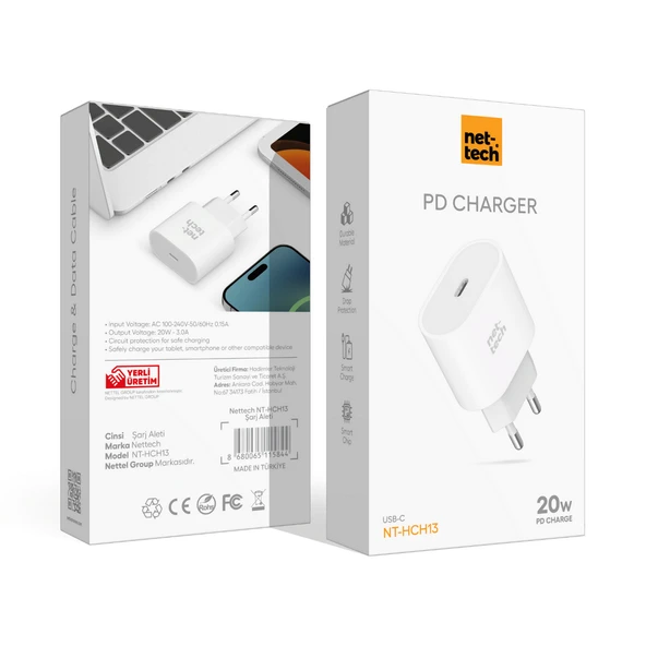 Nettech NT-HCH13 20W PD Şarj Aleti (Beyaz) - Resim 3