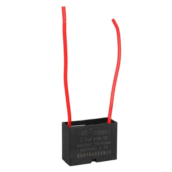 2.5UF 450VAC Siyah 10Cm Kablolu Kare Tip Kutupsuz Kondansatör - Resim 2