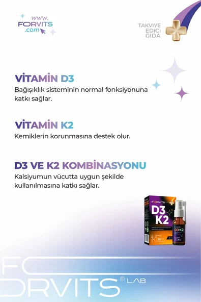 Forvits Lab Vitamin D3k2 Sprey 20 ml - Resim 2