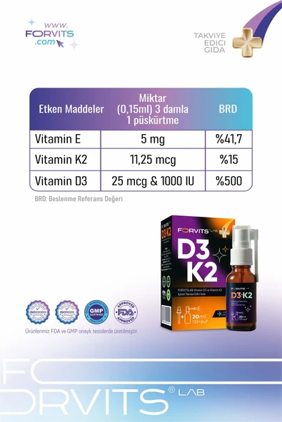 Forvits Lab Vitamin D3k2 Sprey 20 ml - Resim 3
