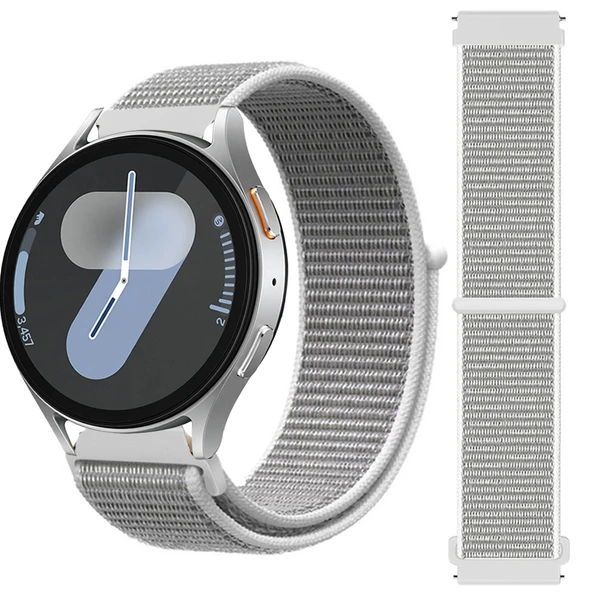 Samsung Galaxy Watch 4 5 6 7 Seri 40 42 43 44 46 47mm Cırt Cırtlı Yumuşak Spor Kumaş Örgü Kordon  Beyaz ürün görseli 1