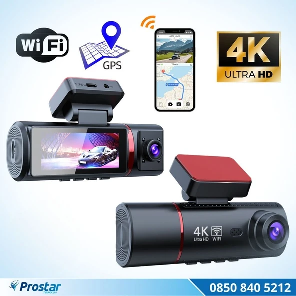 4K Ultra HD 2 Kameralı Ön ve iç  Wifi GPS G-Sensör Park Modu Dashcam Kamera ürün görseli 1