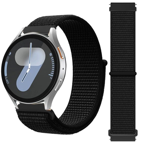 Samsung Galaxy Watch 4 5 6 7 Seri 40 42 43 44 46 47mm Cırt Cırtlı Yumuşak Spor Kumaş Örgü Kordon  Siyah ürün görseli 1
