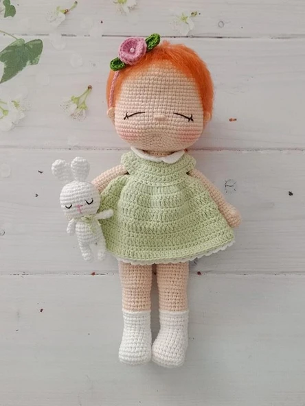 Uykucu Sevimli Bebek ve Tavşiği Amigurumi Organik Oyuncak ürün görseli 1
