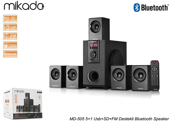 MIKADO MD-505 USB/SD/FM 5+1 BLUETOOTH HOPARLOR SIYAH ürün görseli 1
