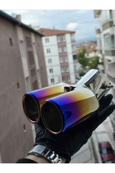 İB GLOBAL Yanık Egzoz Ucu Krom Çift Çıkış Egzoz Kafası ürün görseli 1