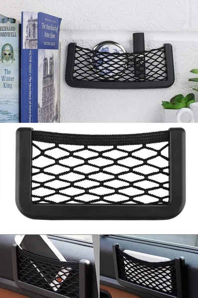 İB GLOBAL Araç File Cep Telefonu Malzeme Filesi 15x8 Cm Torpidoya Yapışan Oto File Ceplik ürün görseli 1