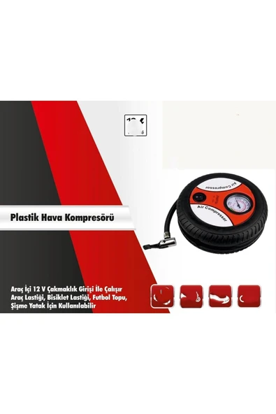 İB GLOBAL OTO ÇAKMAKLIK HAVA KOMPRESÖRÜ PLASTİK 300 PSI 12V / GÜÇLÜ PLASTİK KOMPRESÖR ürün görseli 1
