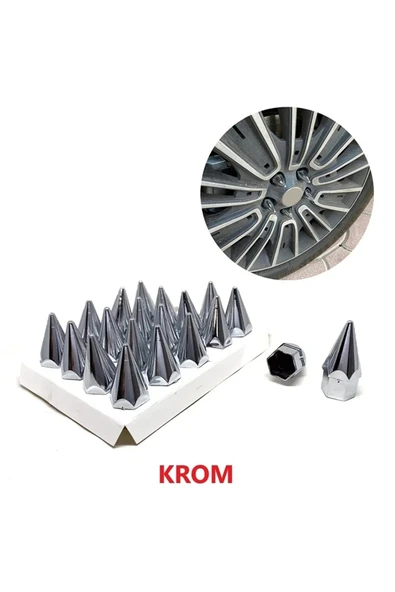 İB GLOBAL Sivri Mermi Bijon Kapağı 20 Li Set Krom Kapmala 19 Mm ürün görseli 1