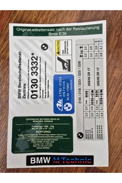 İB GLOBAL BMW E36 ORJİNAL ETİKET TAKIMI E36 E 36 ETİKET - Resim 3