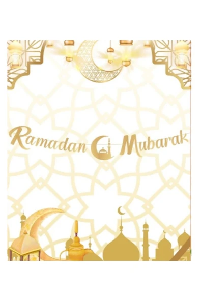 İB GLOBAL Ramadan Mubarak Yazısı Kaligrafi Banner Gold Renkli - Ramazan Bayramı Altın Renginde Süs ürün görseli 1
