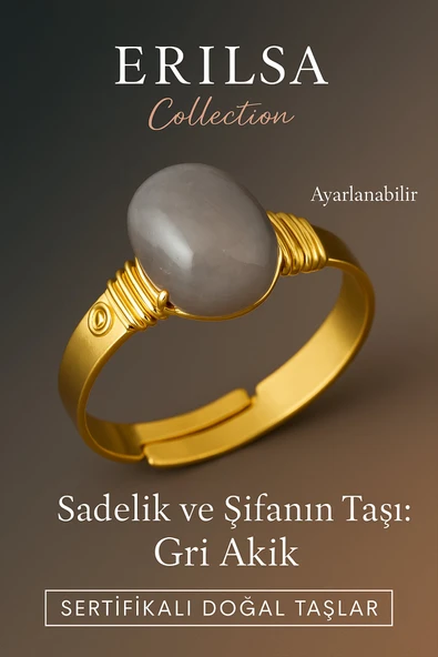 Sertifikalı Doğal Gri Akik Taşı Yüzük – Kalın Tımbıl Kasa Gold Renk Ayarlanabilir ürün görseli 1
