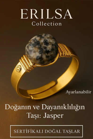 Sertifikalı Doğal Jasper Taşı Yüzük – Kalın Tımbıl Kasa Gold Renk Ayarlanabilir ürün görseli 1