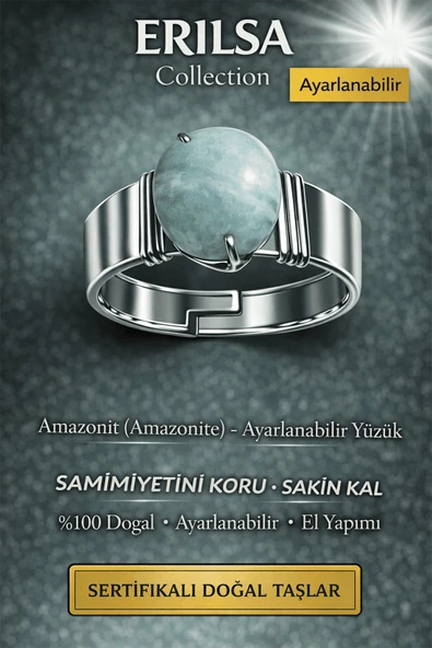 Sertifikalı Amazonit Doğal Taş Ayarlanabilir Yüzük – Sakinlik ve Denge Taşı El Yapımı ürün görseli 1