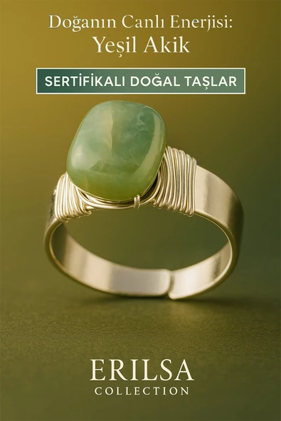 Sertifikalı Doğal Yeşil Akik Taşı Yüzük – Ayarlanabilir Kalın Tımbıl Kasa ürün görseli 1
